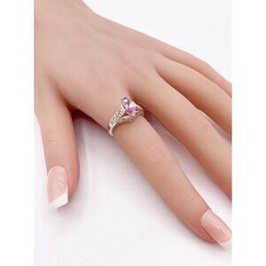 Vintage Avon 925 Sterling Silver Marquis Cut Pink Sapphire Cocktail Ring Size 5